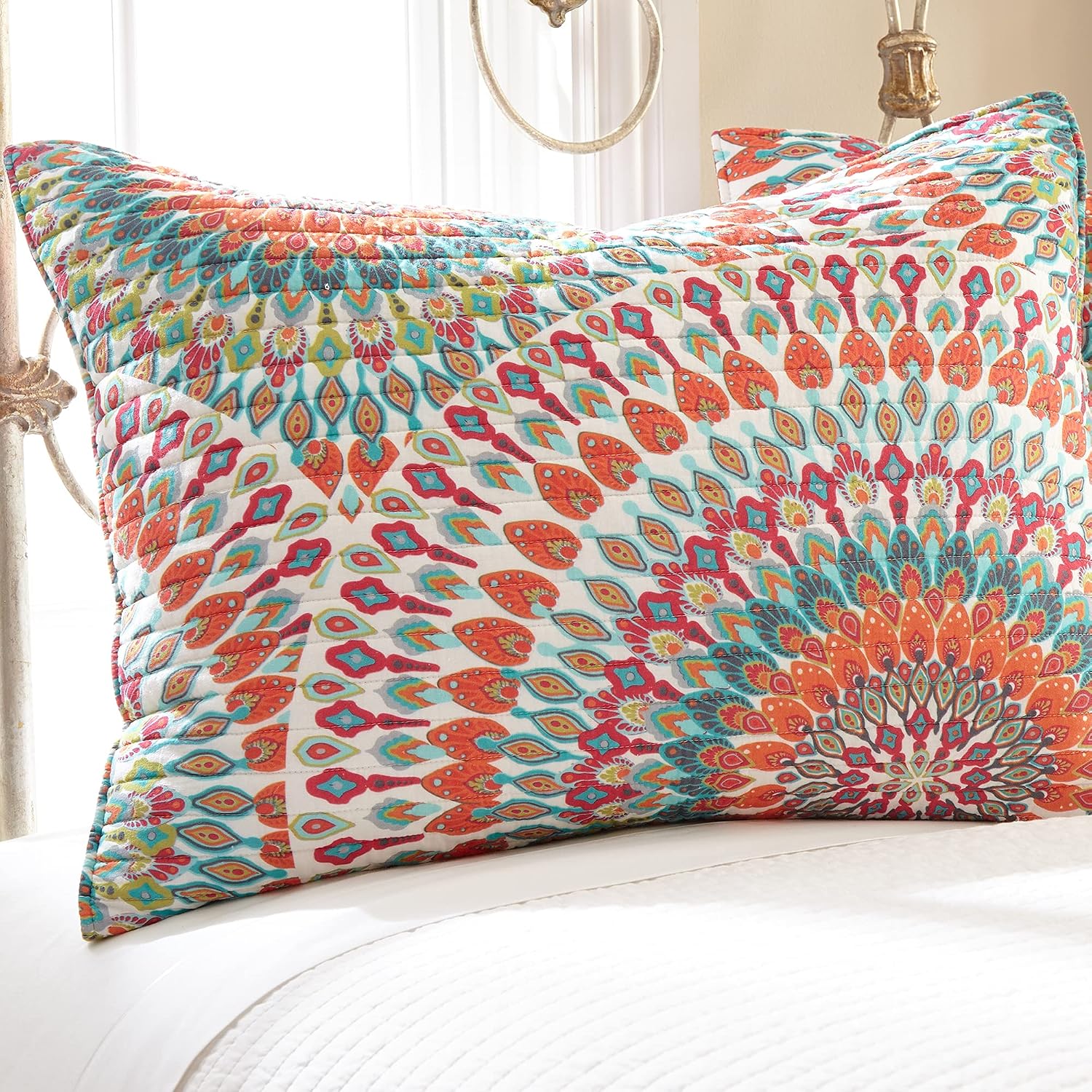 Levtex Home - Mirage Quilt Set - Twin/Twin XL Quilt + One Standard Pillow Sham - Medallion - Teal Orange Red Green Yellow - Quilt (68x86in.) and Pillow Shams (26x20in.) - Reversible - Cotton Fabric
