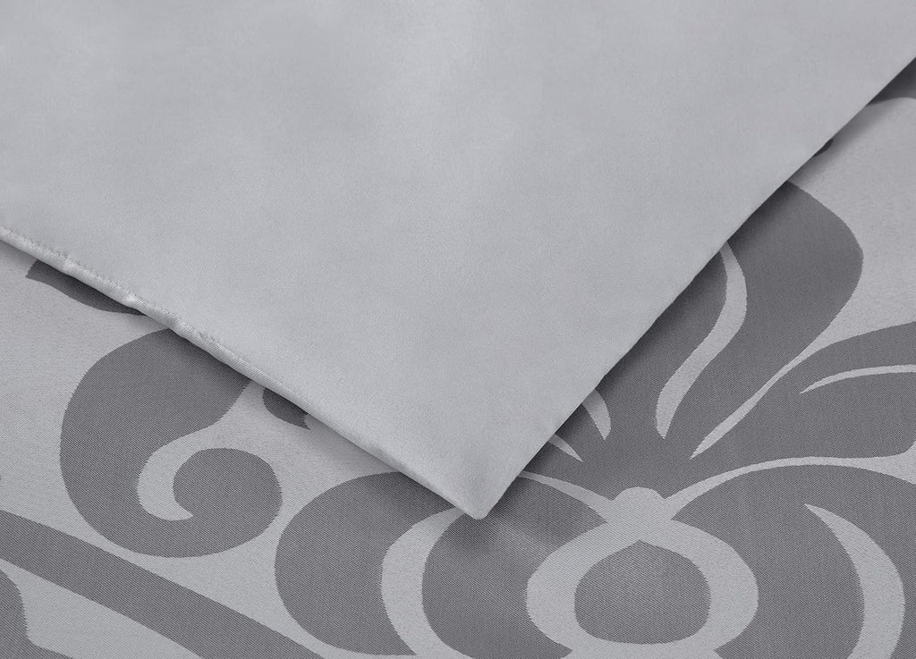 Chezmoi Collection Royale 7-Piece Jacquard Floral Comforter Set, Oversized King, Silver/Gray