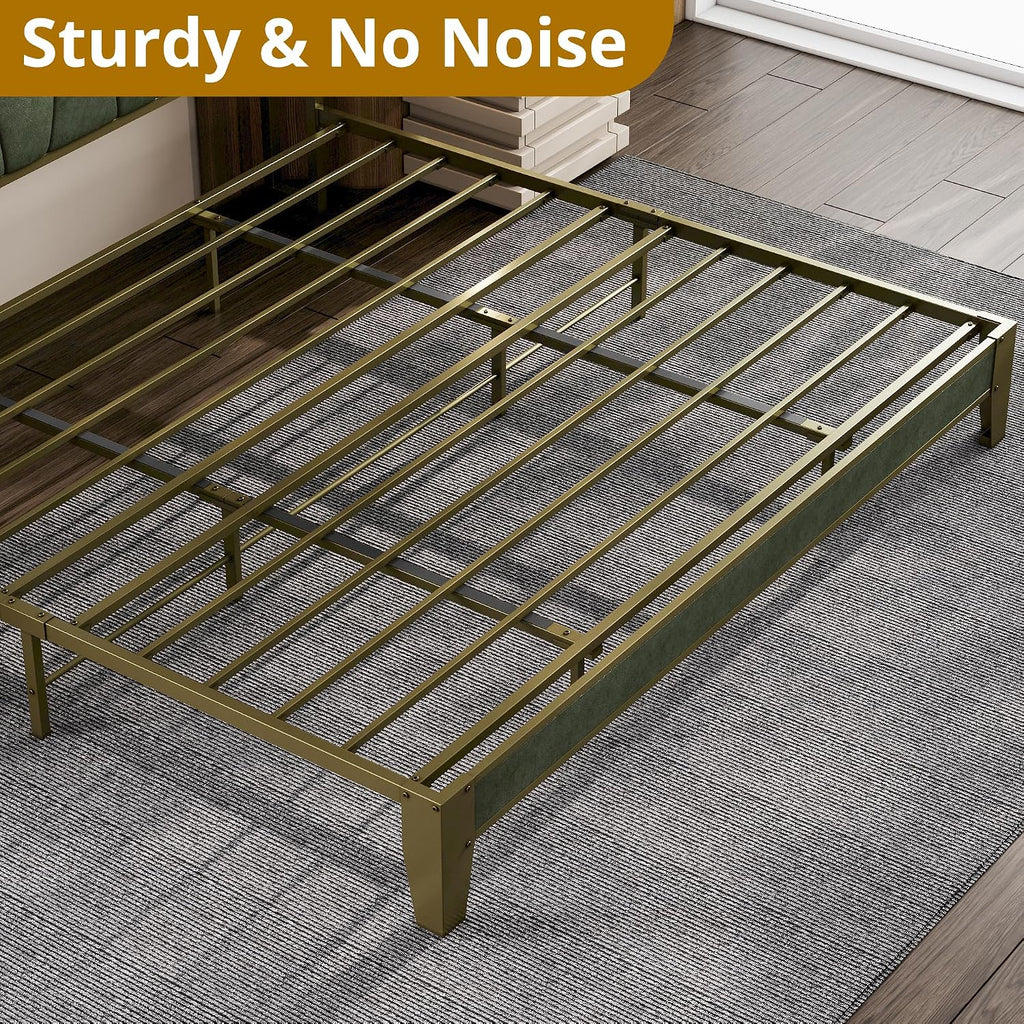 LIKIMIO King Bed Frame, Storage Headboard with Charging Station, Solid and Stable, Noise Free, No Box Spring Needed, Easy Assembly (Dark Green)