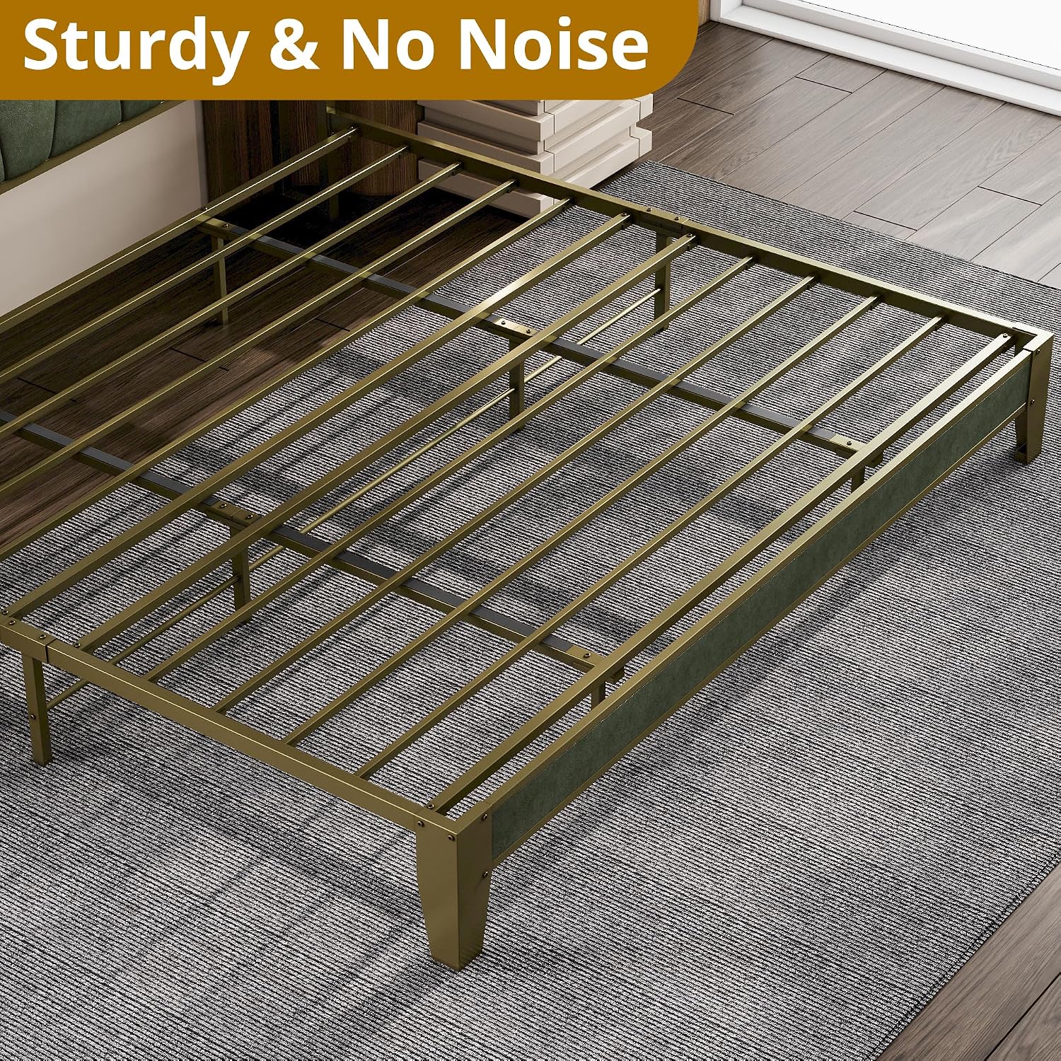 LIKIMIO King Bed Frame, Storage Headboard with Charging Station, Solid and Stable, Noise Free, No Box Spring Needed, Easy Assembly (Dark Green)