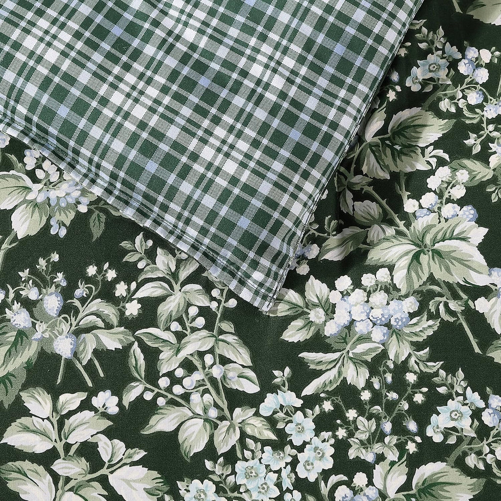 Laura Ashley - King Comforter Set, Soft & Reversible Cotton Bedding, Medium Weight 7 Piece Bed Set with Matching Pillowcases, Euro Shams & Bonus Throw Pillow Covers (Bramble Floral Green)