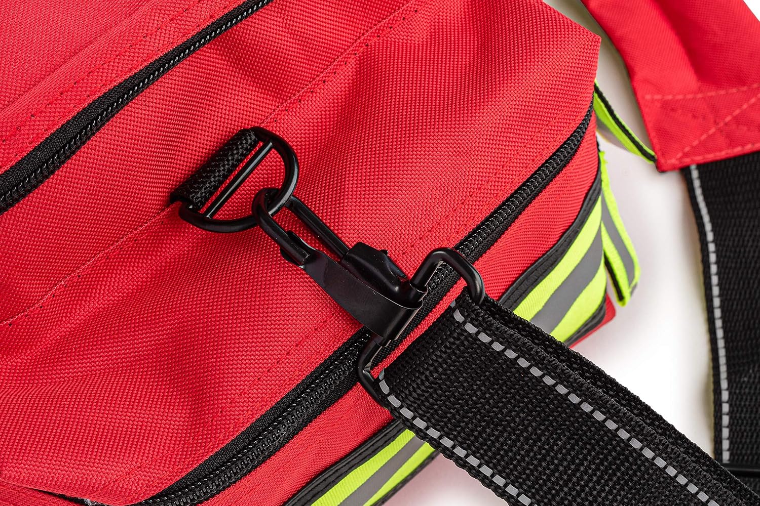 Scherber First Responder Fully-Stocked Professional Essentials EMT/EMS Trauma Kit | HSA/FSA Approved | Reflective Bag w/8 Zippered Pockets & Compartments & 200+ First Aid Supplies - Red