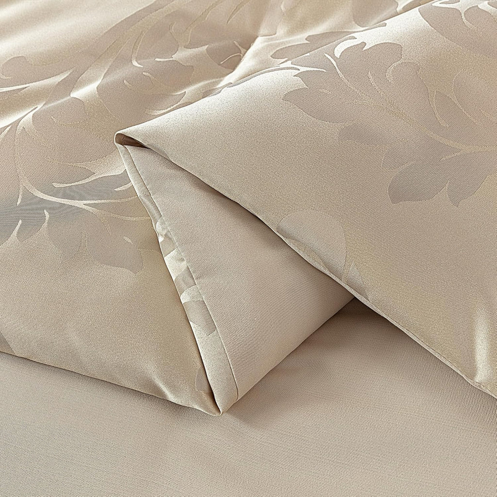 Chezmoi Collection Royale 7-Piece Jacquard Floral Comforter Set, Oversized Queen, Champagne