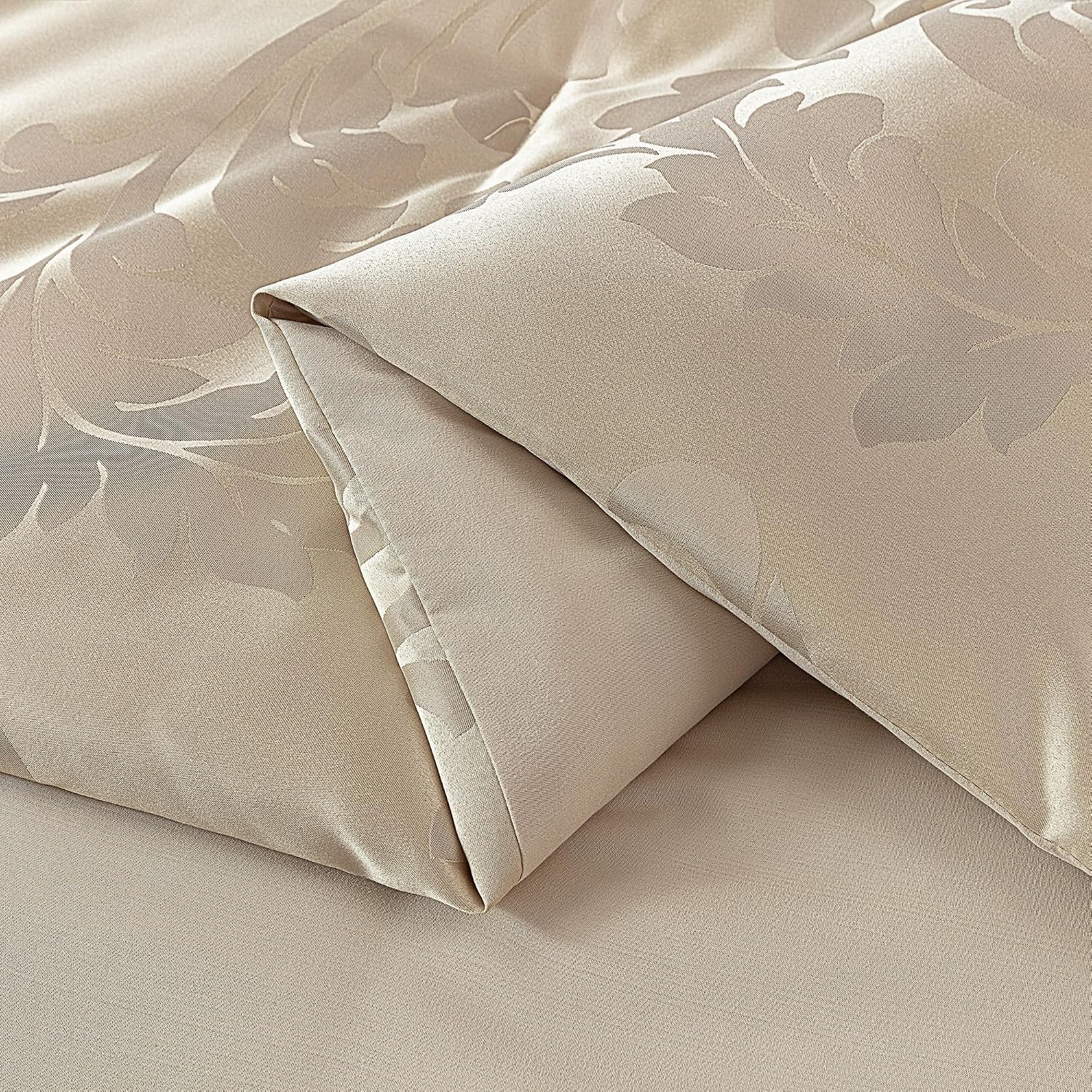 Chezmoi Collection Royale 7-Piece Jacquard Floral Comforter Set, Oversized King, Champagne