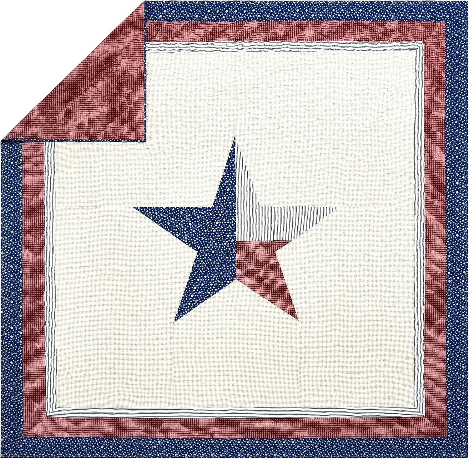 Lone Star 3-Piece 100% Cotton Quilt and Pillow Sham Set, Americana Vintage-Inspired Coverlet Quilt Set - King Size, Red/Blue/Cream