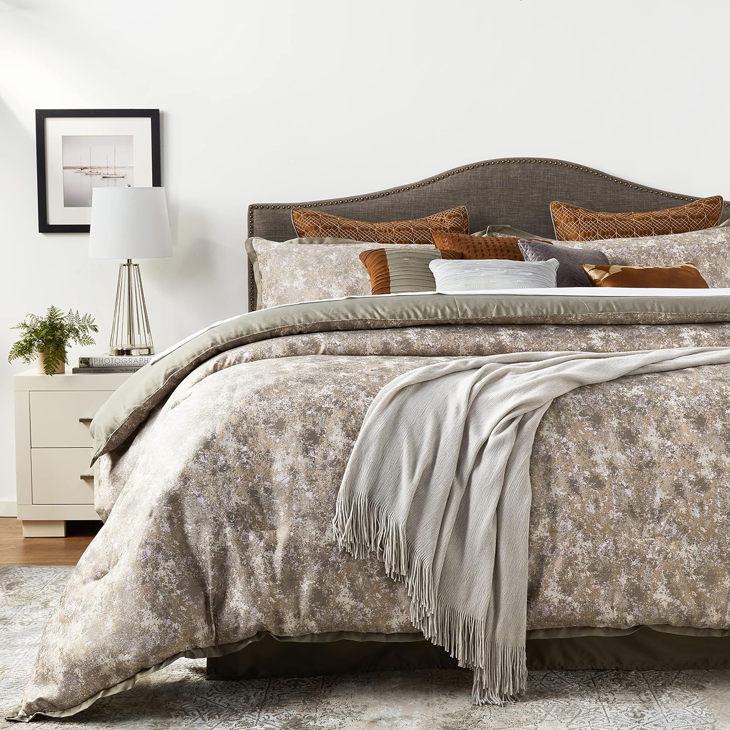 Riverbrook Home Elegant Collection Comforter Set, King, Aileen - Gray/Spice, 12-Piece Set