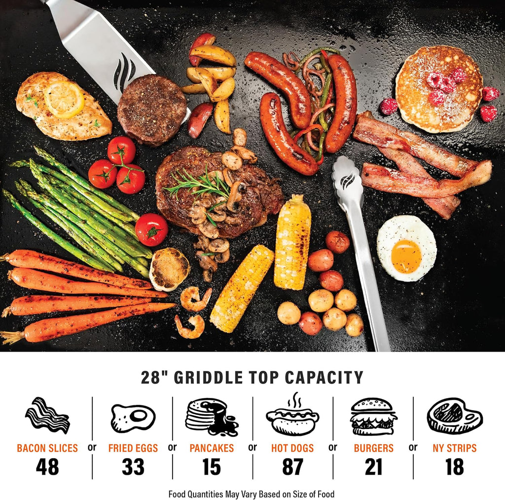 Blackstone 2311 Iron Forged 28' Omnivore Griddle with X-Braced Hood, Powder Coated Steel, Black