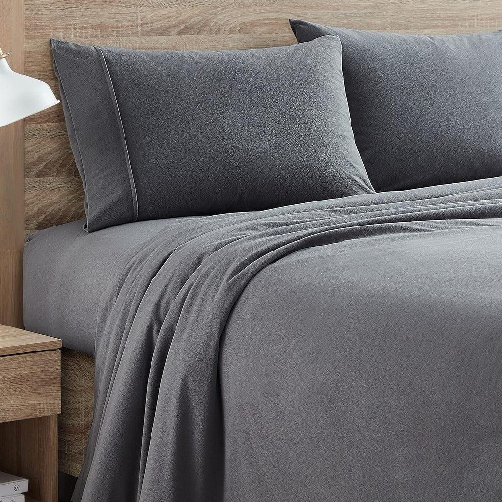 Flannel Sheets Warm and Cozy Deep Pocket Breathable All Season Bedding Set with Fitted, Flat and Pillowcases, King, Gray, Case Pack (Pack of 6)