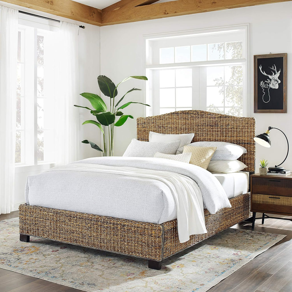 Crosley Furniture Serena Bed, Handwoven Natural Fiber Rattan Headboard and Footboard Set, Banana Leaf, Queen