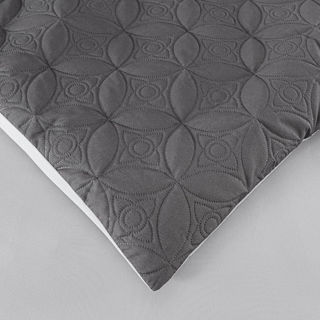 Chezmoi Collection Upland 7-Piece Quilted Patchwork Comforter Set, Black/Gray/Light Gray, Oversized King